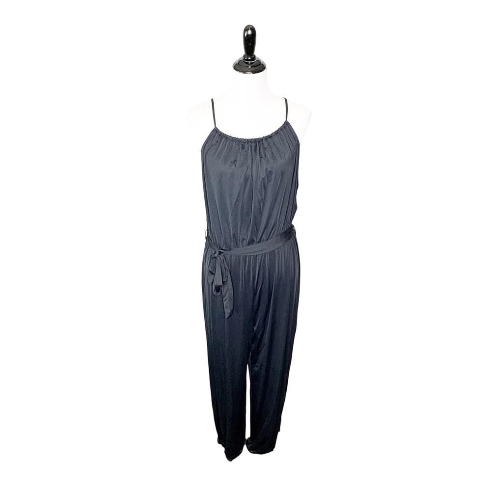 Halara Black Spaghetti Strap Gathered Neck Split Leg Jumpsuit Size L